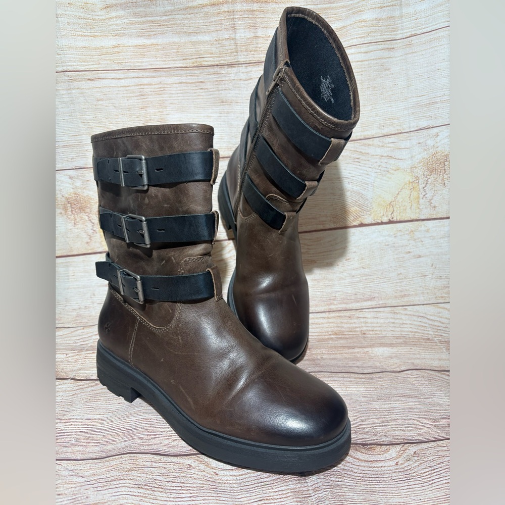 Lucky Brand Cheviss Women's Sz 9 Moto Lug Sole Brown Leather Boots